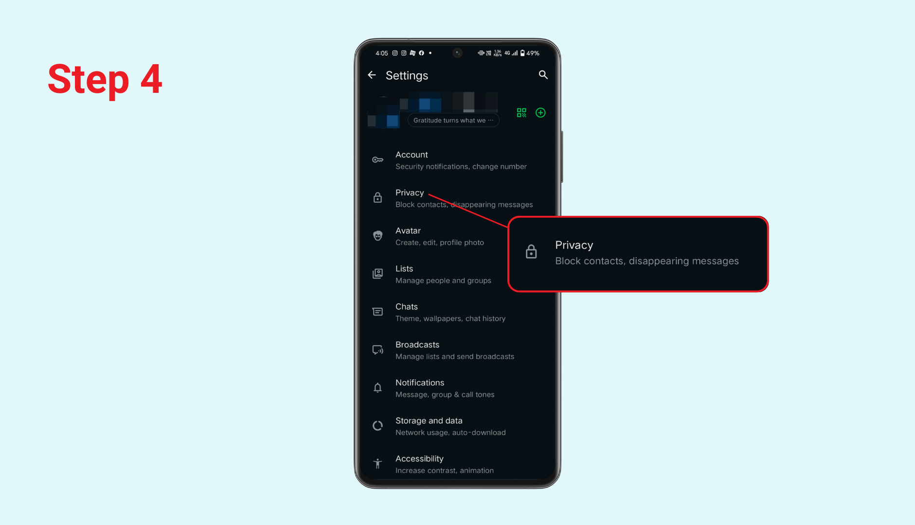 go to whatsapp privacy